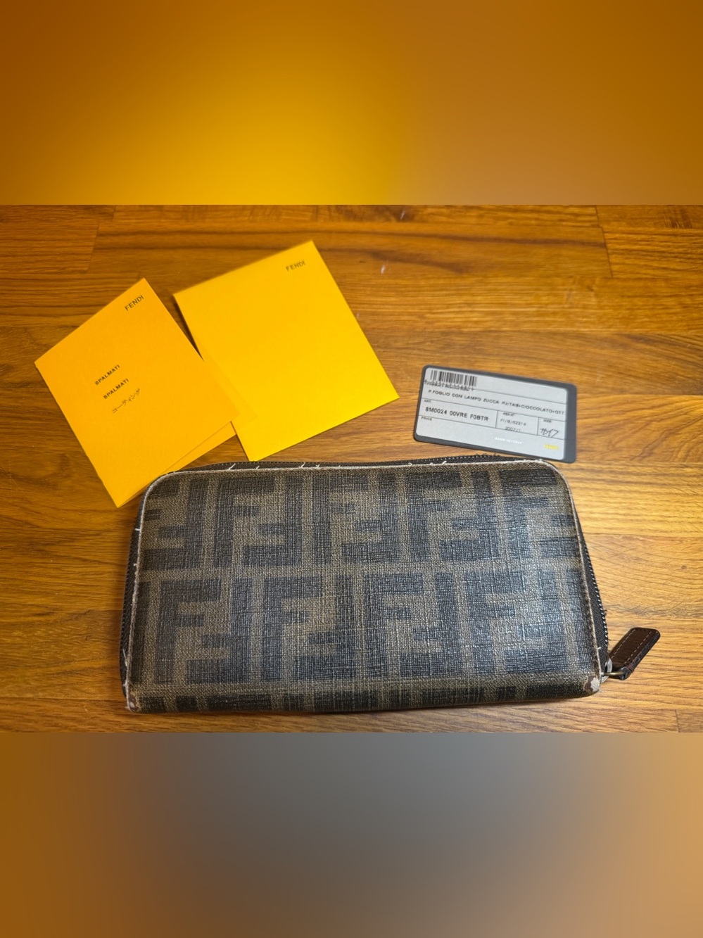 Fendi Zucca Pattern Zip Long Wallet - Brown/Black with original tag